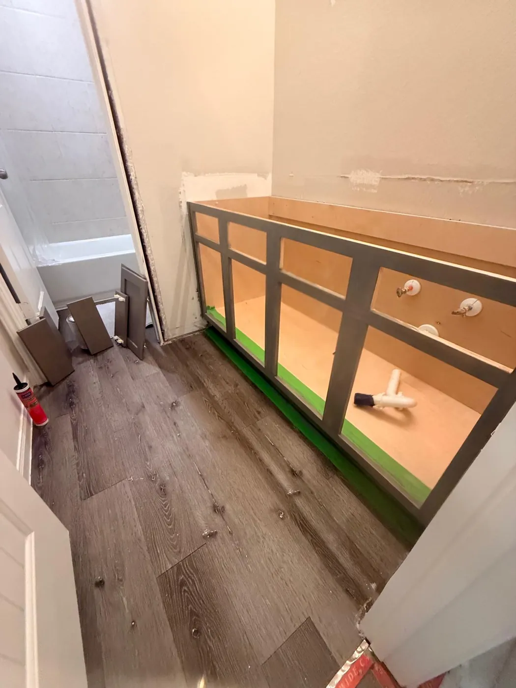 New floor down and the built-in run taking shape.